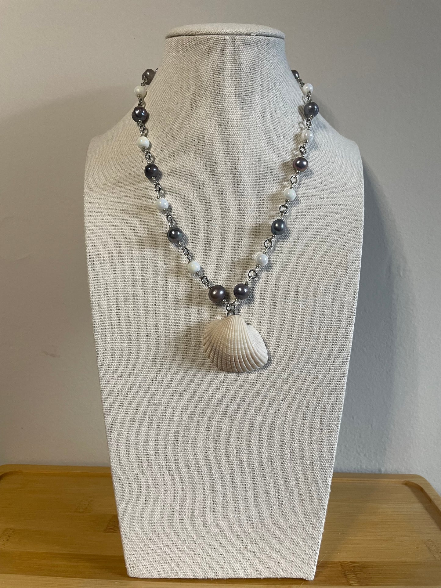 Seashell and freshwater pearl necklace