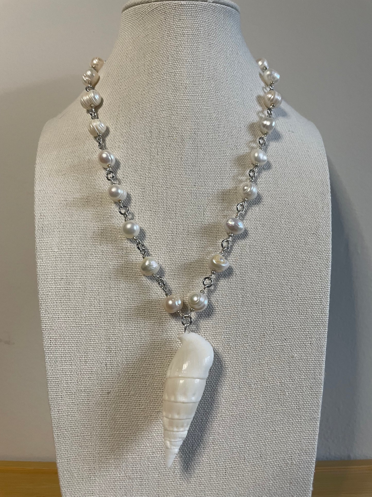 Seashell and freshwater pearl necklace