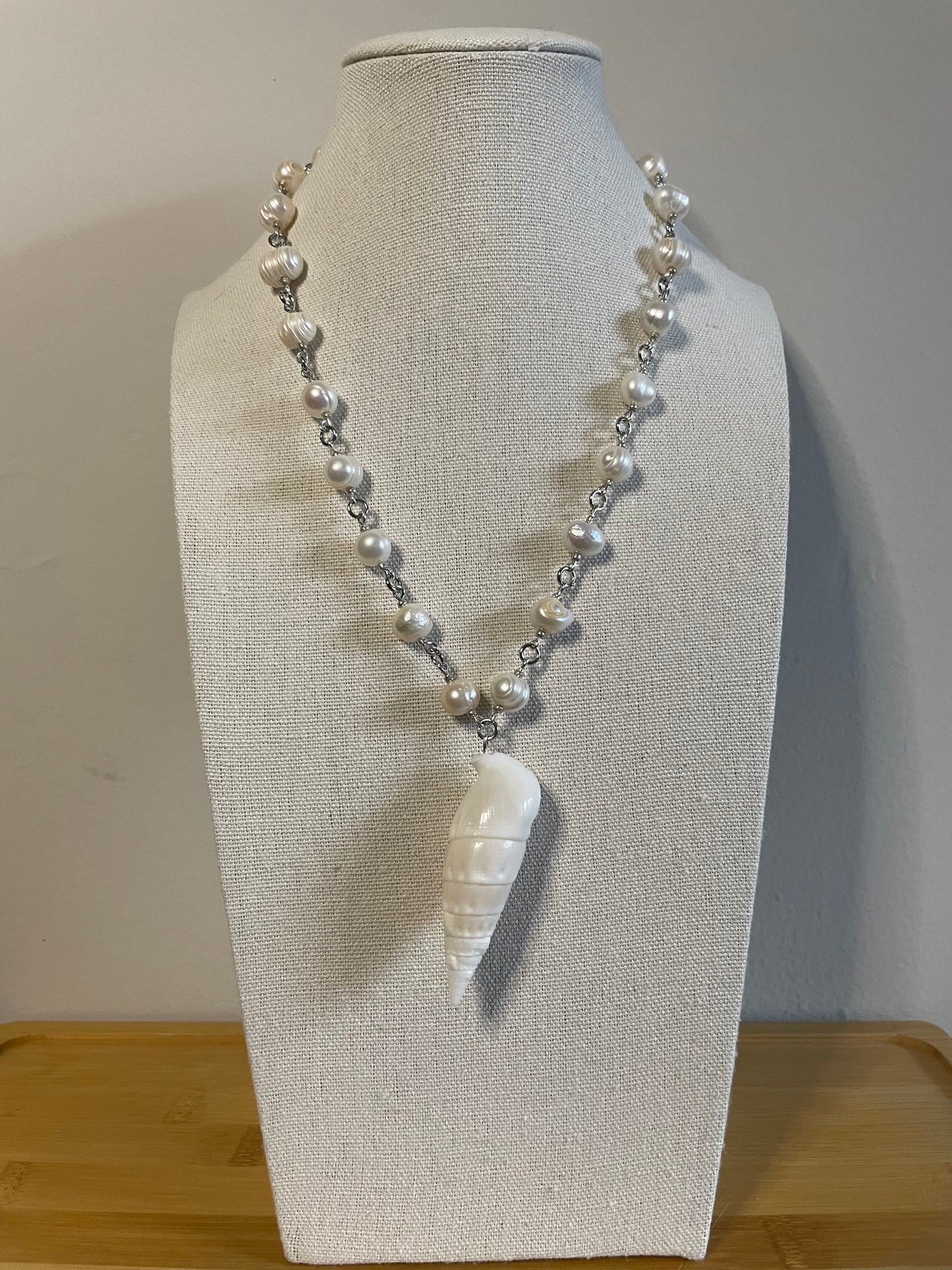 Seashell and freshwater pearl necklace