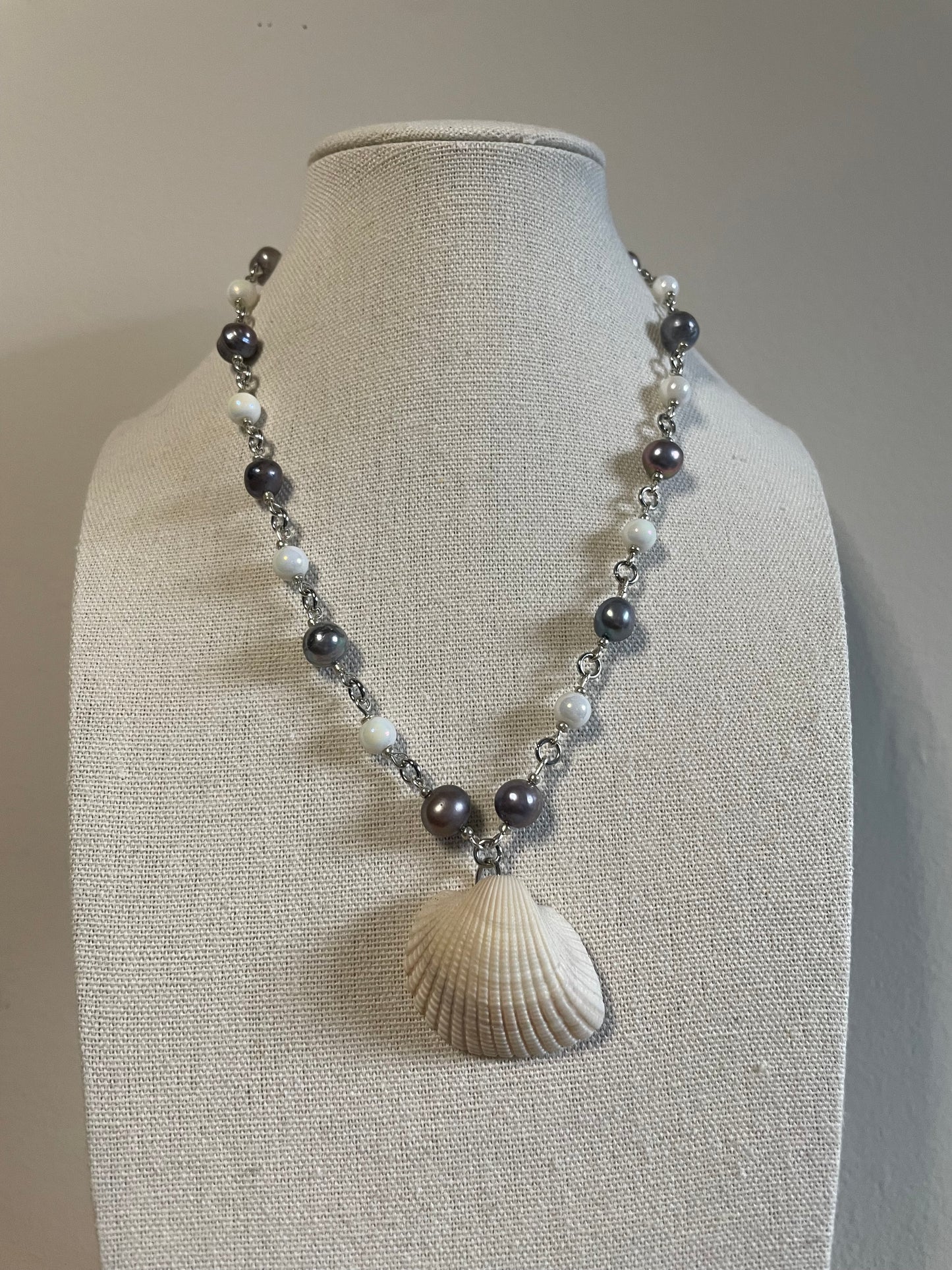 Seashell and freshwater pearl necklace